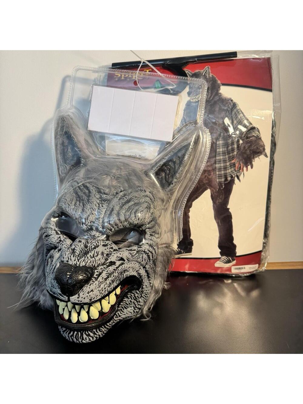 Spirit Halloween Adult Werewolf Mask Full Costume Gray Wolf Prop Full Moon